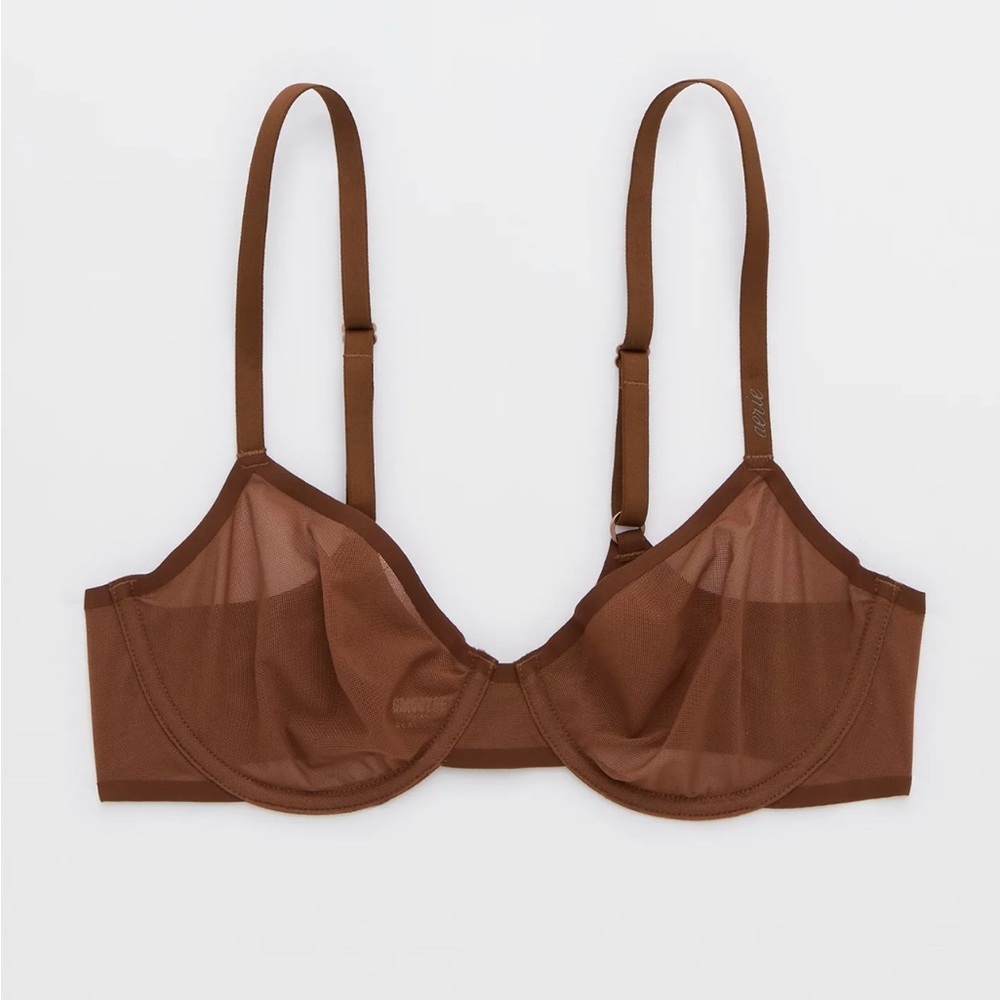 Aerie Smoothez Brown Unlined Mesh Balconette Bra
